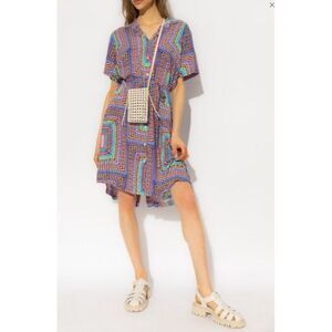 ALLSAINTS Athea Luisa Dress Multi Color Geometric Print Short Sleeve Belted 4